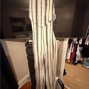 Sage Striped Wide-Leg Jumpsuit in Cream and Black